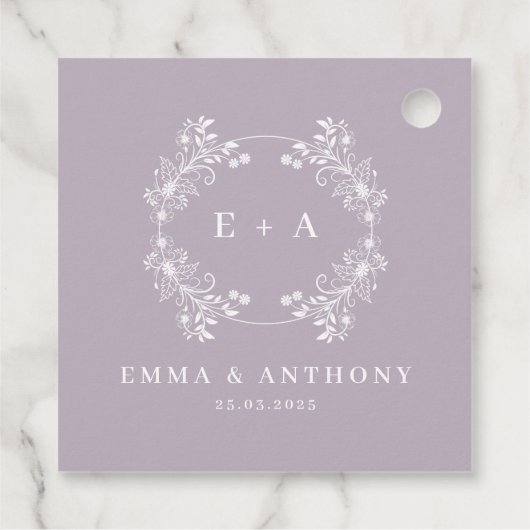Formele  Lavendel Monogram Bruiloft Bedankjes Labels (Achterkant)