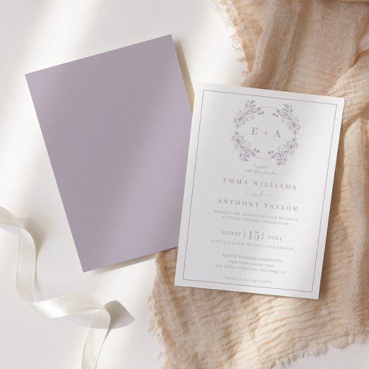 Formele  Lavendel Monogram Bruiloft Kaart