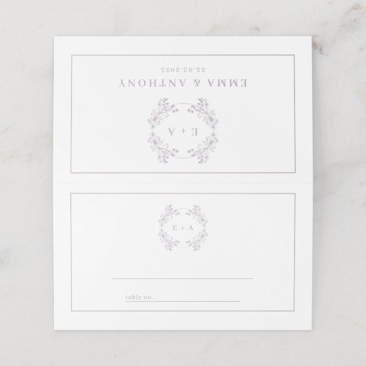 Formele  Lavendel Monogram Bruiloft Plaatskaartje (Buitenkant ongevouwen)