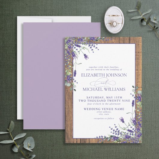 Formele lavender Eucalyptus Wood Script Weddenscha Kaart