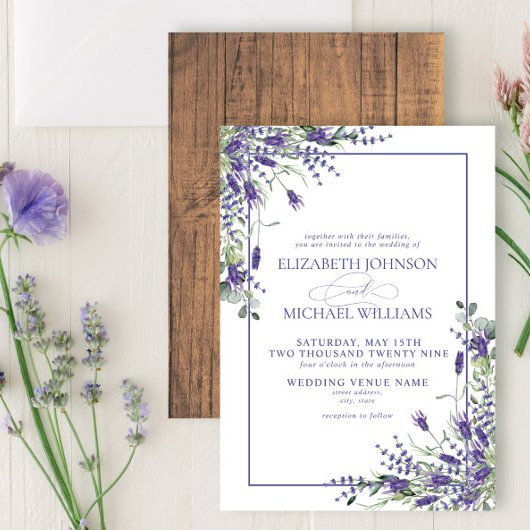 Formele lavender Eucalyptus Wood Script Weddenscha Kaart