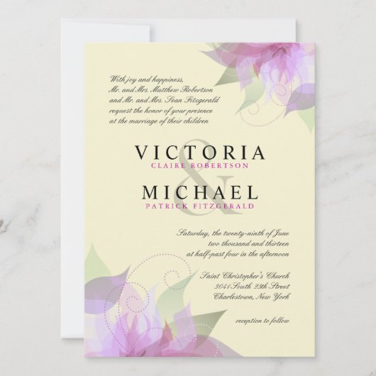 Formele lavender Ivory Floral Wedding Invitations Kaart (Voorkant)
