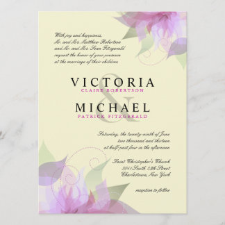 Formele lavender Ivory Floral Wedding Invitations Kaart