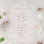 Formele lavender Leafy Crest Monogram Weddenschap Acryl Uitnodigingen