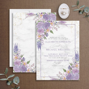 Formele lavender Lila marmer Gold Floral Wedding Kaart