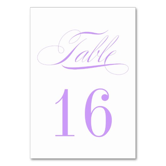 Formele Lavender Paars en White Table Number Kaart (Voorkant)
