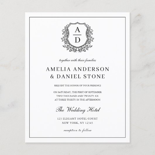 Formele Leafy Crest Monogram Fotobruiloft Flyer (Voorkant)