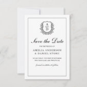 Formele Leafy Crest Monogram Zwart Wit Huwelijk Save The Date (Voorkant)