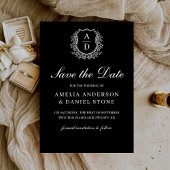 Formele Leafy Crest Monogram Zwart Wit Huwelijk Save The Date