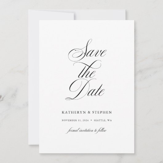 Formele legante kalligrafie voor legante bruiloft save the date (Voorkant)