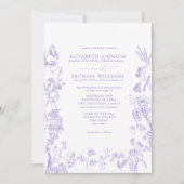 Formele Lila Lavendel Chinoiserie Floral Wedding Kaart (Voorkant)