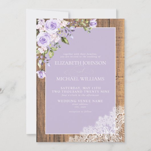 Formele Lila lavendel Rustic Wood Weddenschap Kaart (Voorkant)