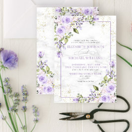 Formele Lila lavender Gold Marble Floral Wedding I Kaart
