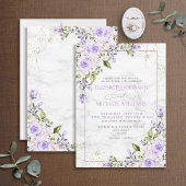 Formele Lila lavender Gold Marble Floral Wedding I Kaart