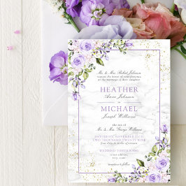 Formele Lila lavender Gold Marble Floral Wedding I Kaart