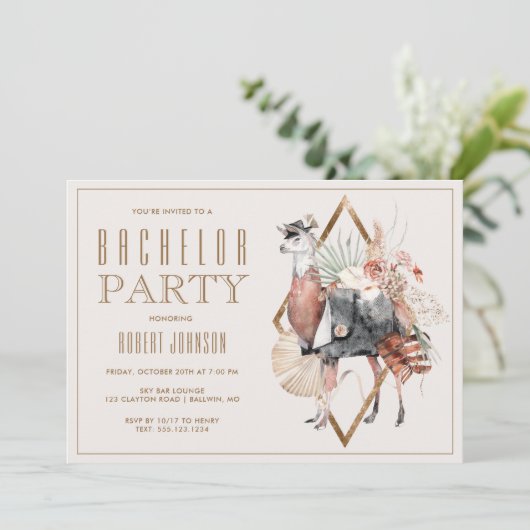 Formele Llama Heren Bachelorfeest Kaart (Staand voorkant)
