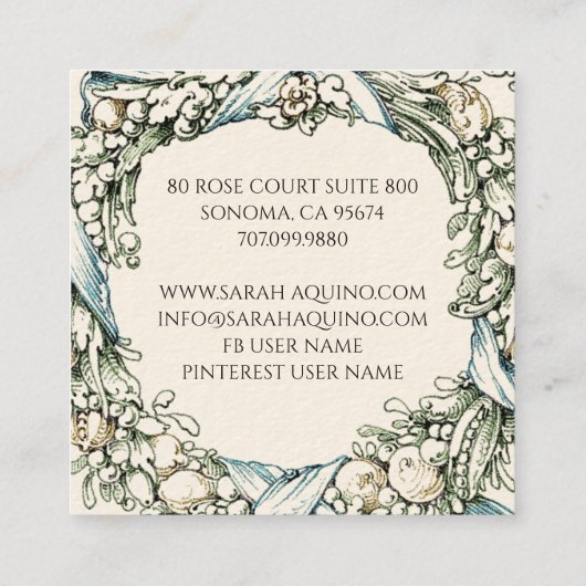 Formele Lush Blue Green Wreath Event Planner Vierkante Visitekaartje (Achterkant)