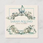 Formele Lush Blue Green Wreath Event Planner Vierkante Visitekaartje (Voorkant)