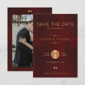 Formele luxe bordeaux gouden trouwfoto save the date (Voorkant / Achterkant)