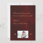 Formele luxe bordeauxkoper gouden trouwfoto bedankkaart (Achterkant)
