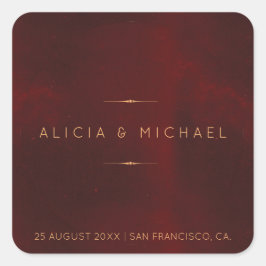 Formele luxe bordeauxrood fluwelen gouden huwelijk vierkante sticker