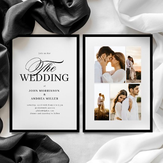 Formele luxe bruiloft met foto | Zwart en wit Kaart