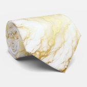 Formele Luxe Herenkraagdas | Marmer Wit & Goud Stropdas (Opgerold)