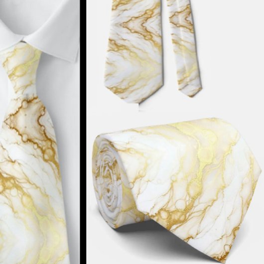 Formele Luxe Herenkraagdas | Marmer Wit & Goud Stropdas