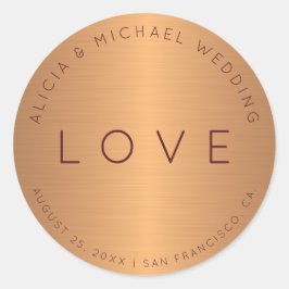 Formele luxe koper goud bordeaux bruiloft liefde ronde sticker