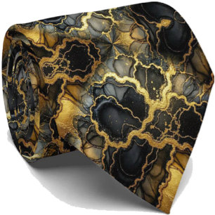 Formele luxe stropdas   Marmer zwart & goud
