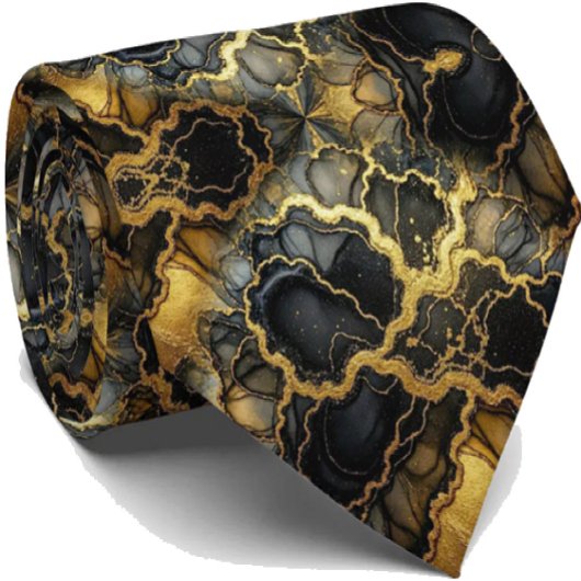 Formele luxe stropdas | Marmer zwart & goud