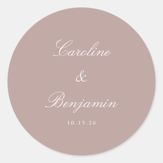 Formele Manuscript Elegant Wedding Custom Dusty Ma Ronde Sticker (Voorkant)