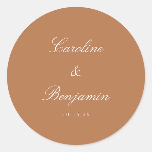 Formele Manuscript Elegant Wedding Custom Terracot Ronde Sticker (Voorkant)
