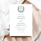 Formele maragdalgroene leafy Crest Monogram Wedden Kaart