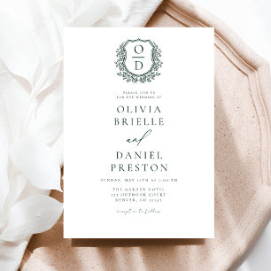 Formele maragdalgroene leafy Crest Monogram Wedden Kaart