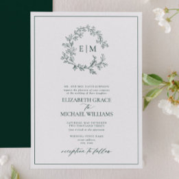 Formele maragdalgroene leafy Crest Monogram Wedden Kaart