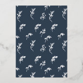 Formele Marine Blauw Botanisch Goud Monogram Crest Folie Uitnodiging (Achterkant)