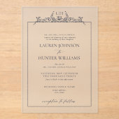 Formele Marine Blauwe Bloemen Grens Monogram Huwel Acryl Uitnodigingen (Voorkant)