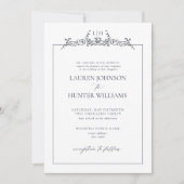 Formele Marine Blauwe Bloemen Grens Monogram Huwel Kaart (Voorkant)