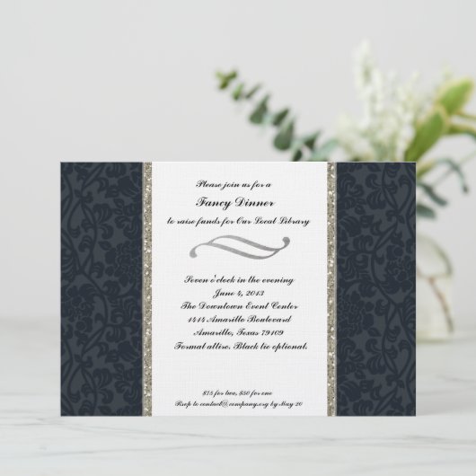 Formele marine en Silver Fundraising Invitation Kaart (Staand voorkant)
