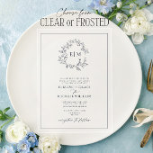 Formele marineblauw Leafy Crest Monogram Weddensch Acryl Uitnodigingen