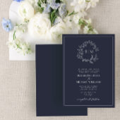 Formele marineblauw Leafy Crest Monogram Weddensch Kaart