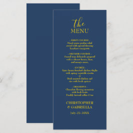 Formele marineblauwe en gouden eenvoudige trouwdag menu