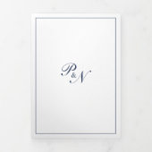 Formele marineblauwmonogram Foto Elegant Wedding Drieluik Uitnodiging (Cover)
