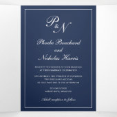 Formele marineblauwmonogram Foto Elegant Wedding Drieluik Uitnodiging (Binnenkant midden)