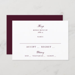 Formele maroon Plum Calligraphy Elegant Wedding RSVP Kaartje