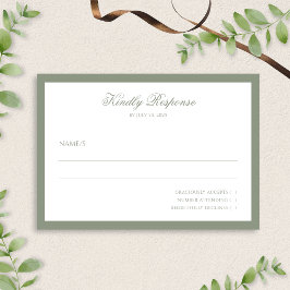 Formele Minimal Sage Green Border Script Wedding RSVP Kaartje