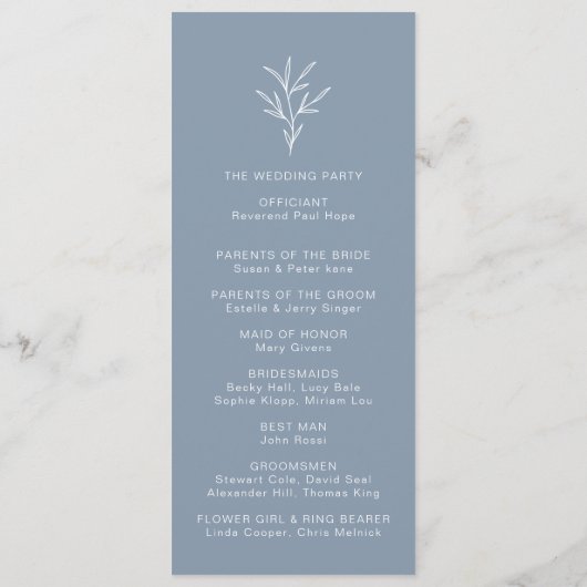 Formele minimale blauwe tijdlijn programmakaart (Achterkant)