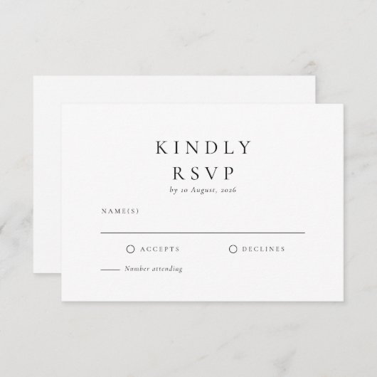 Formele minimale bruiloft RSVP kaartje (Voorkant / Achterkant)