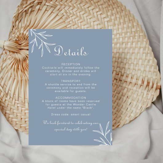 Formele minimale details van het blauwe huwelijk informatiekaartje